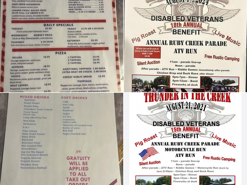 Ruby Creek Tavern Menu