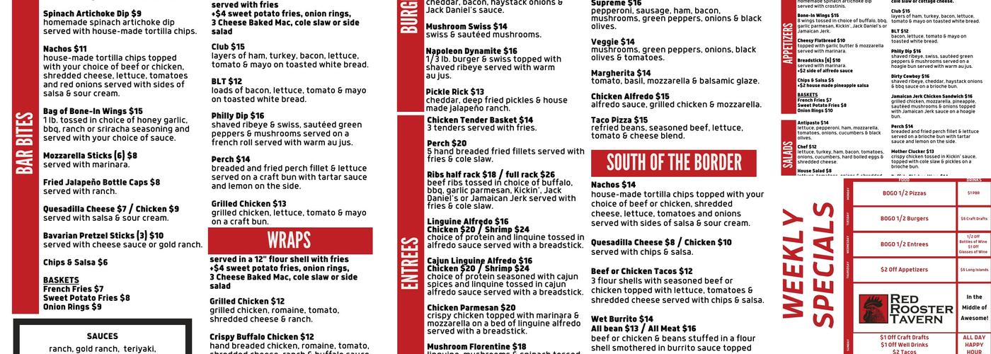 Red Rooster Tavern Menu