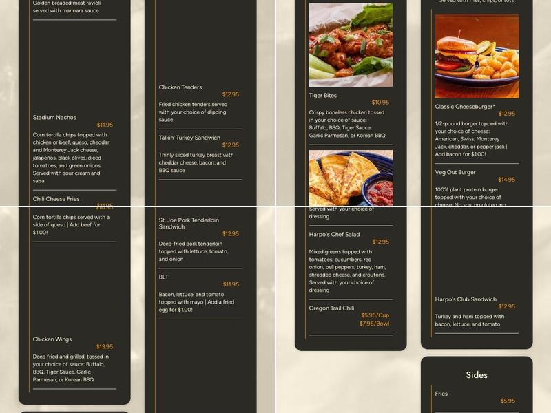Harpo's Menu