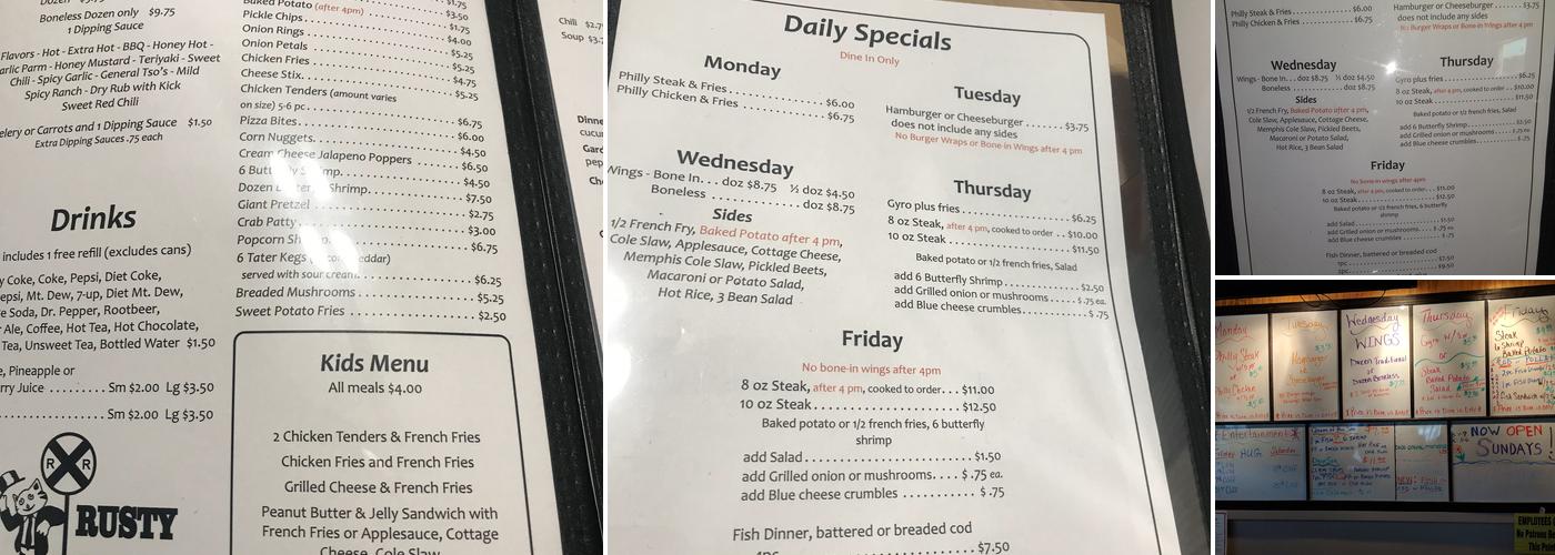 Rusty Railz Menu