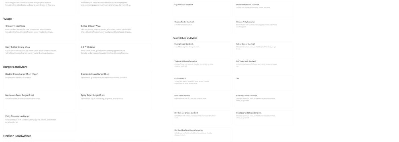 Diamonds Grille & Billiards Menu