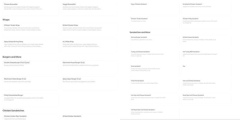 Diamonds Grille & Billiards Menu