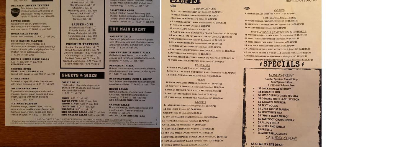 Fox & Hound - Wilmington, NC Menu