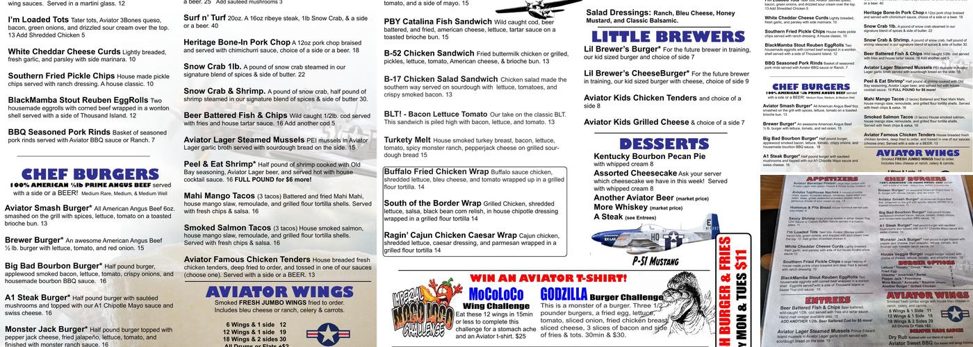 Aviator Brewing Tap House & Kitchen Menu