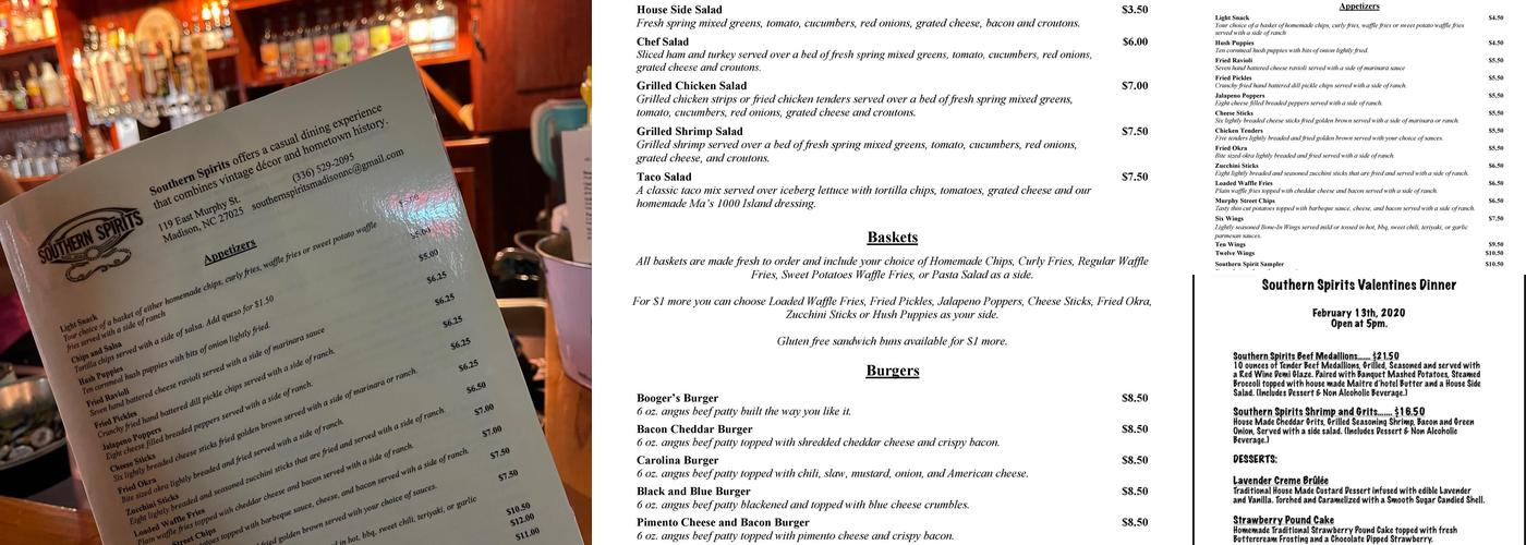 Southern Spirits Menu