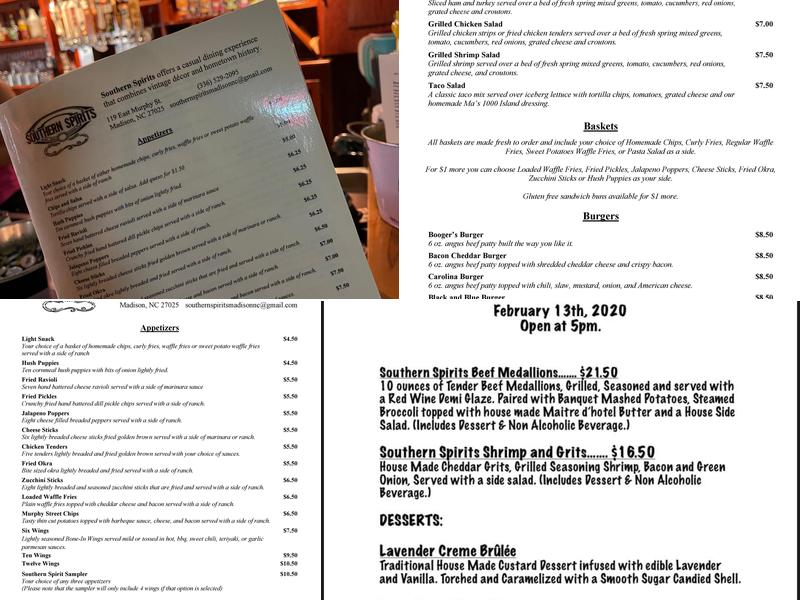 Southern Spirits Menu