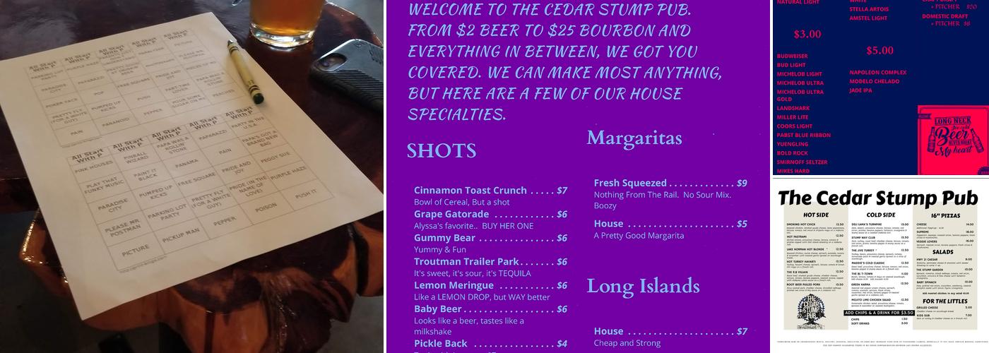 The Cedar Stump Pub - Troutman Menu