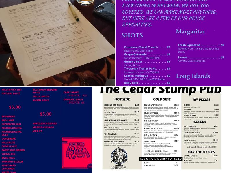 The Cedar Stump Pub - Troutman Menu