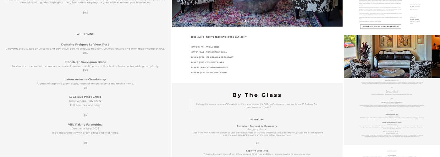 Wine Cellar & Tasting Room Menu