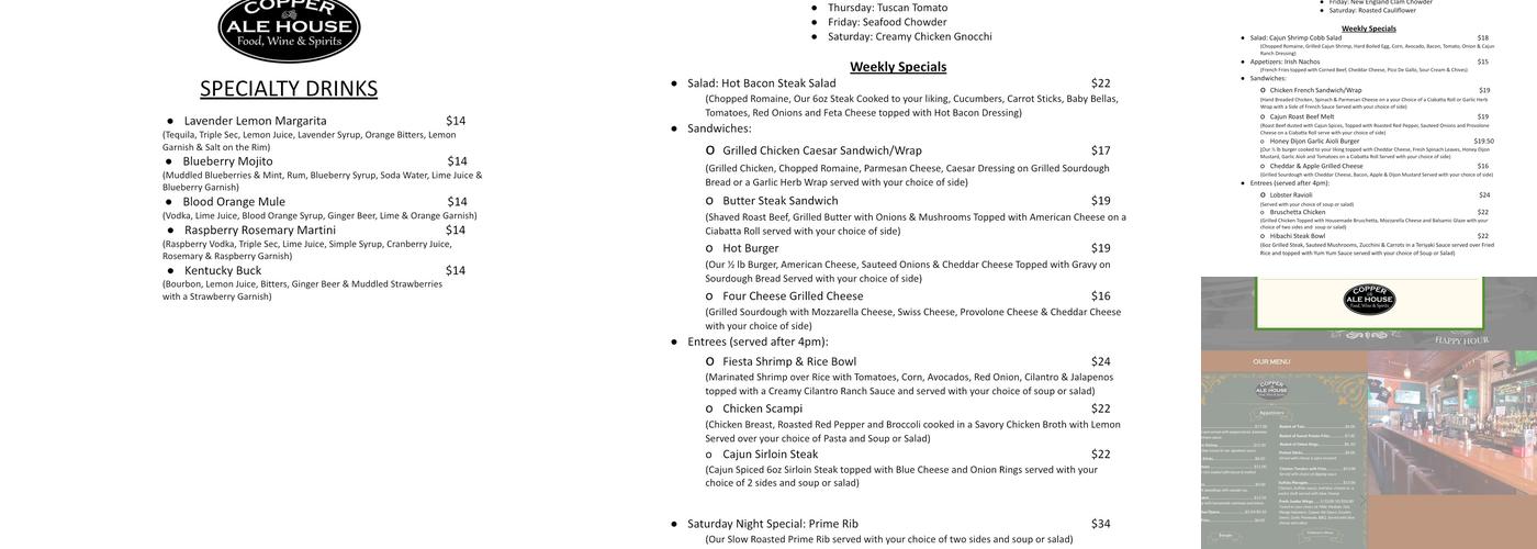 Copper Ale House Menu