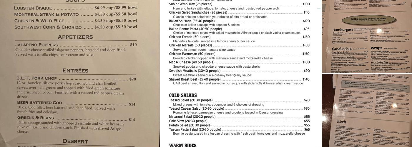 Flaherty's Three Flags Inn Menu
