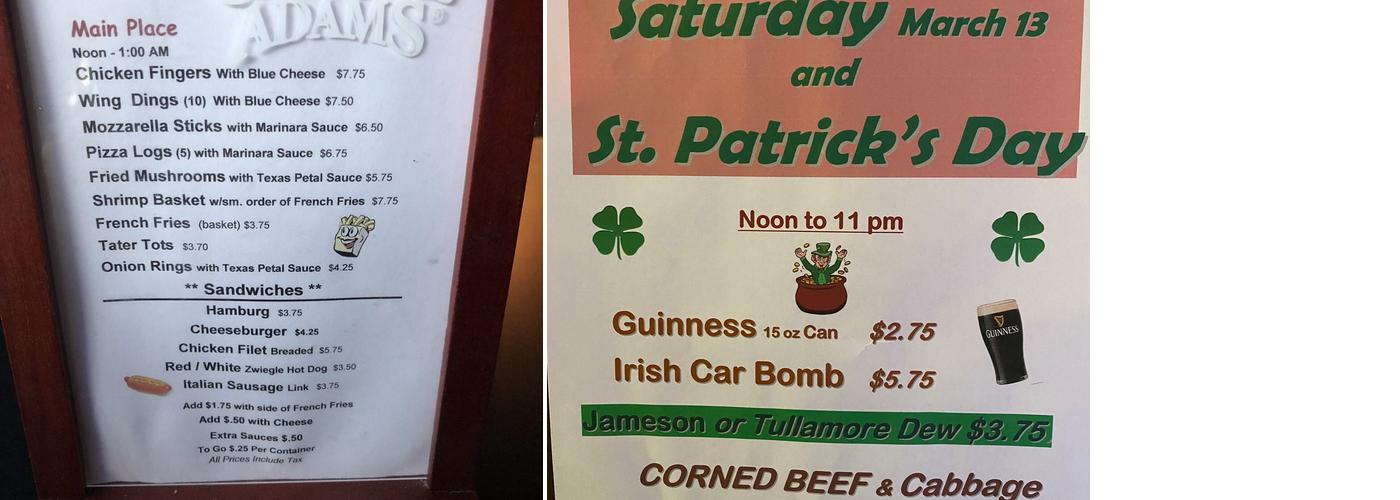 Main Place Tavern Menu