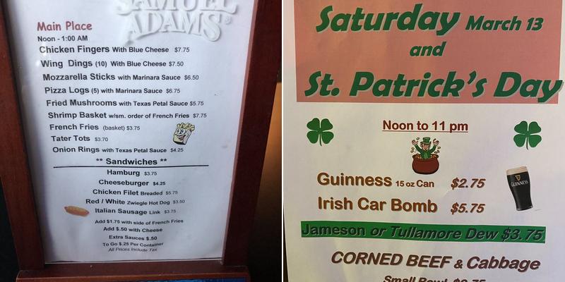 Main Place Tavern Menu