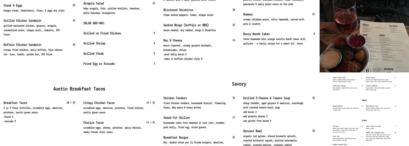Bondurants Menu