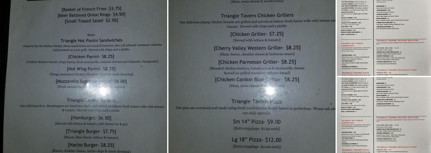 Triangle Tavern Menu