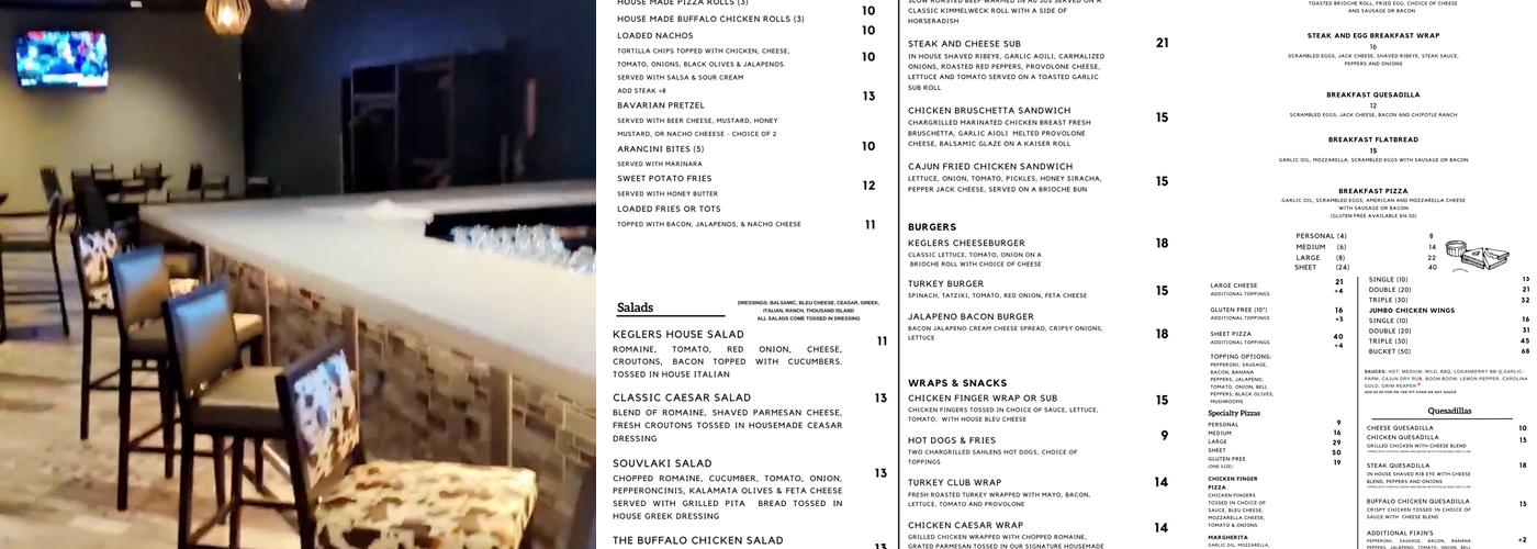 Keglers Sports Lounge Menu