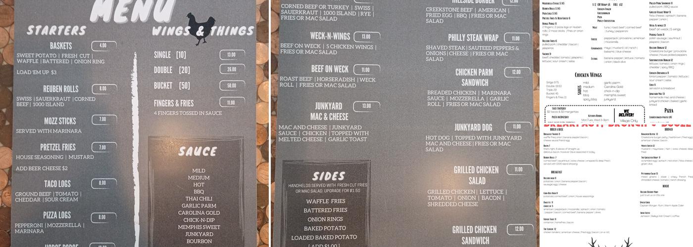 Hillside Tavern Menu