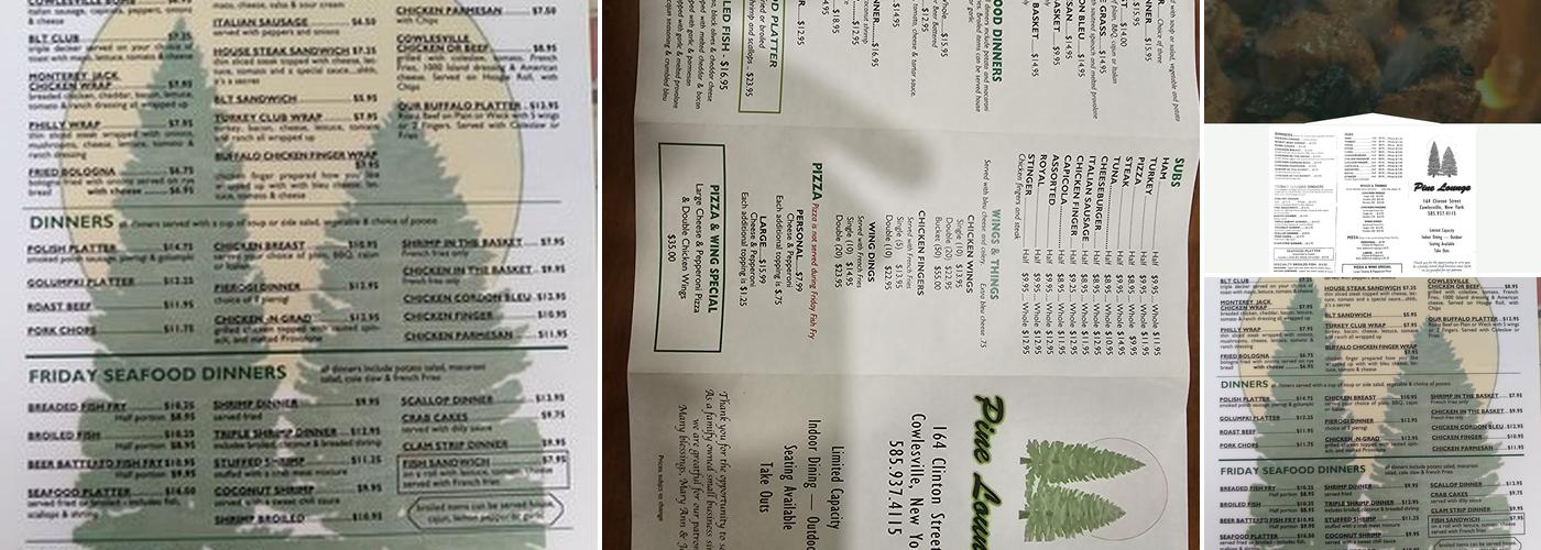 Pine Lounge Menu