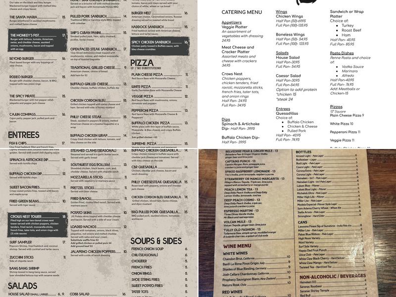 Ship's Pub Menu