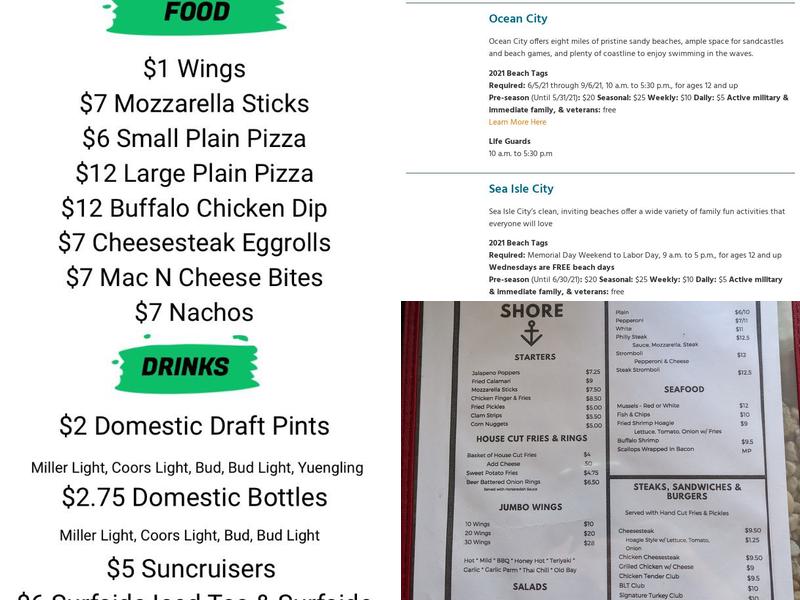 Ship 'N Shore Bar Menu