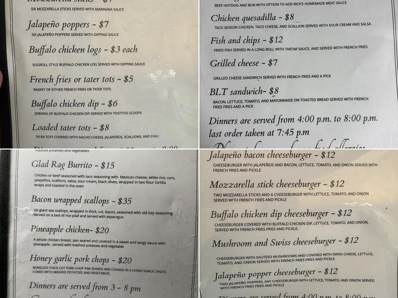 Glad Rag Saloon Menu