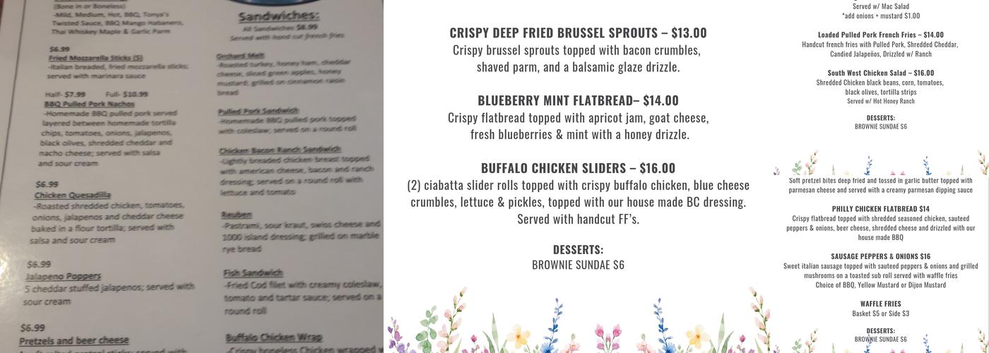 On The Rocks Pub Menu