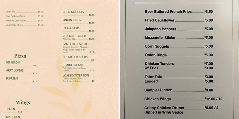 Kelley’s Pitstop Menu