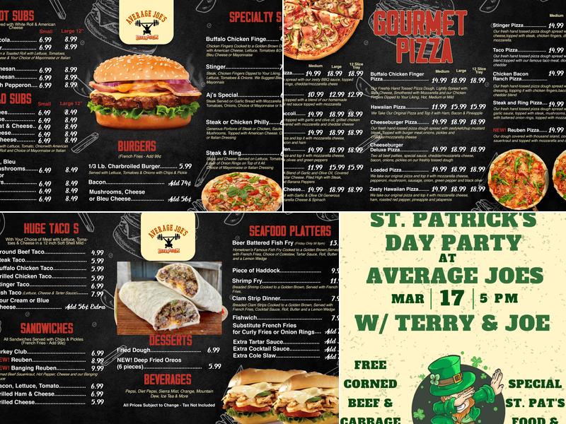 Average Joe's Beernasium Menu