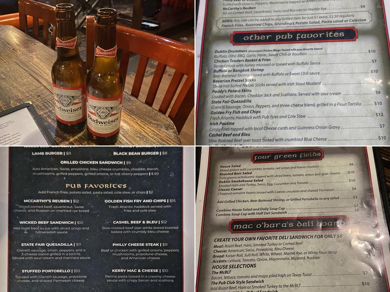 McCarthy's Irish Pub Menu