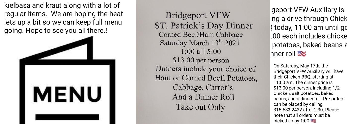 Bridgeport VFW Menu