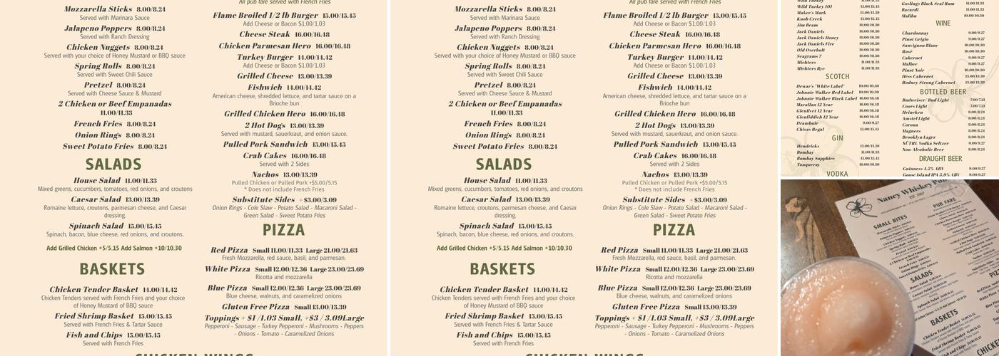 Nancy Whiskey Pub Menu