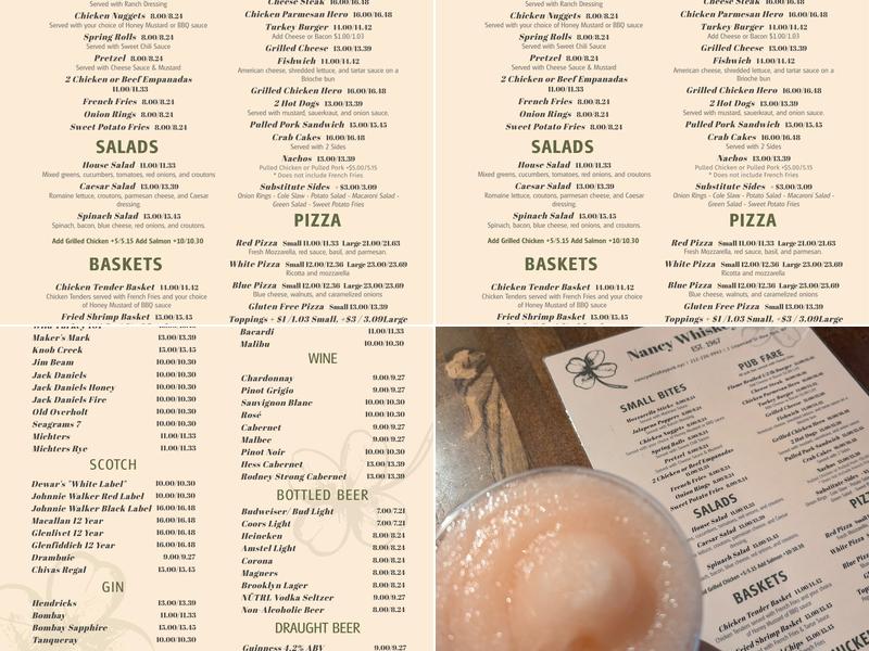 Nancy Whiskey Pub Menu