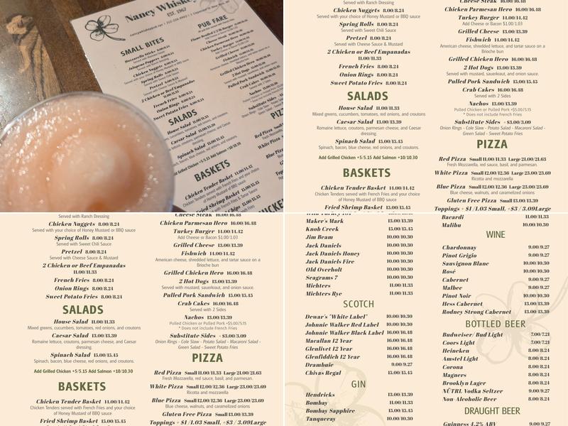 Nancy Whiskey Pub Menu