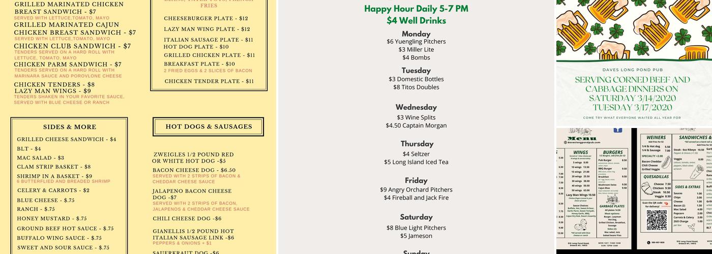 Dave's Long Pond Pub Menu