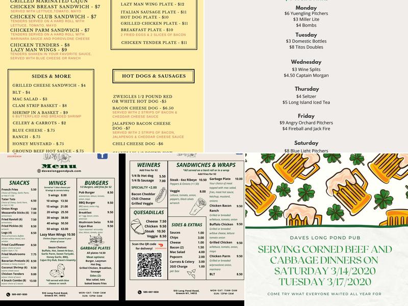 Dave's Long Pond Pub Menu