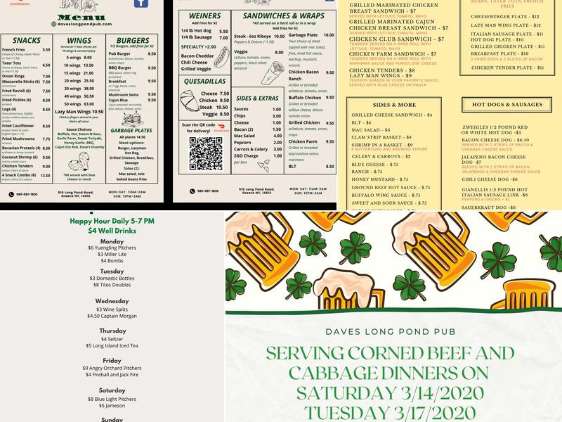 Dave's Long Pond Pub Menu
