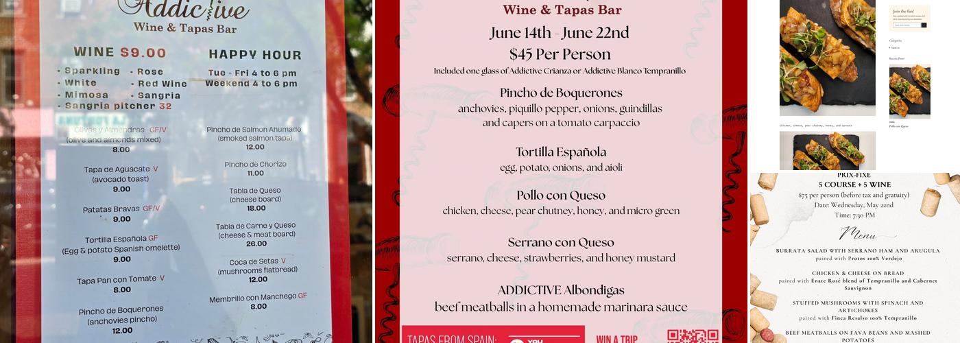 Addictive Wine and Tapas Menu