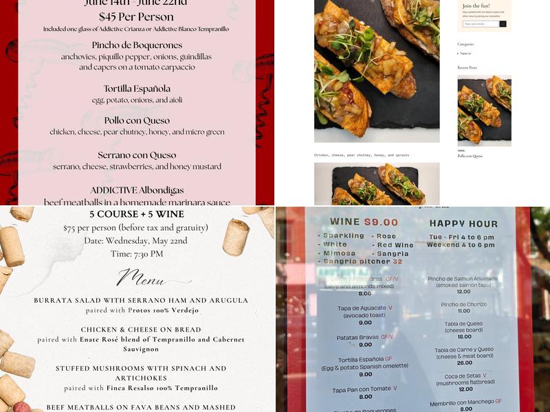 Addictive Wine and Tapas Menu