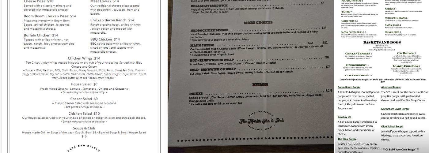 The Martin Inn & Pub Menu