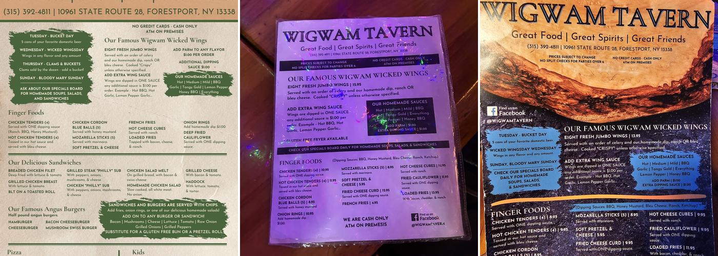 Wigwam Menu