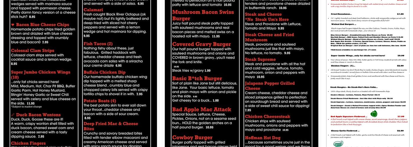 Wicked Bad Apple, LLC. Menu