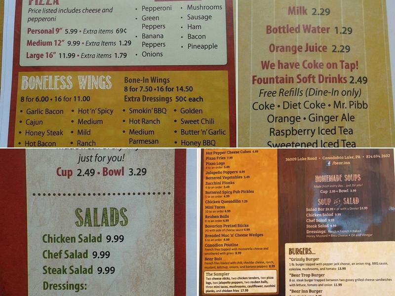 Bear Inn Menu