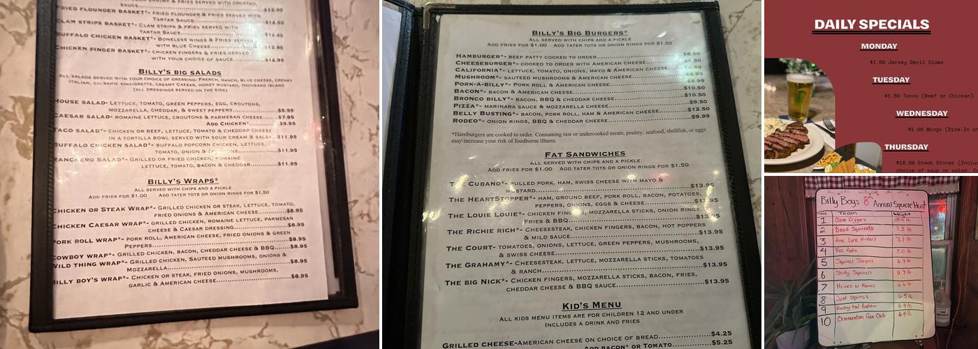 Billy Boy's Tavern Menu