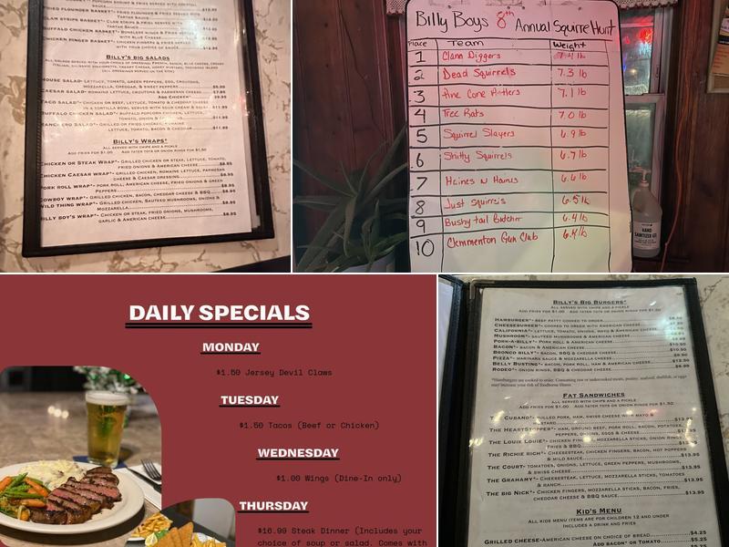 Billy Boy's Tavern Menu
