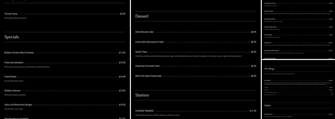 Al's Airport Inn Bar & Grill Menu