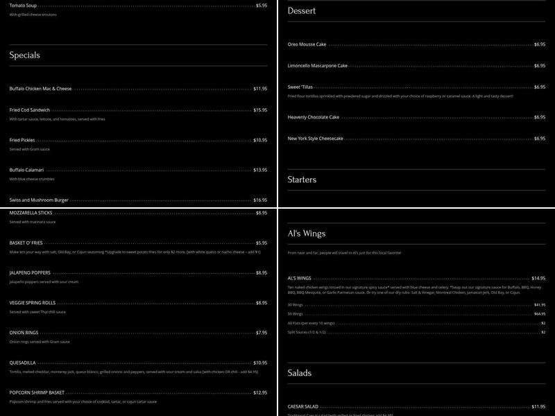 Al's Airport Inn Bar & Grill Menu