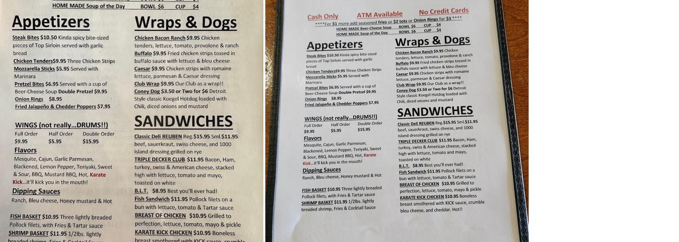 Lyons Bar Menu