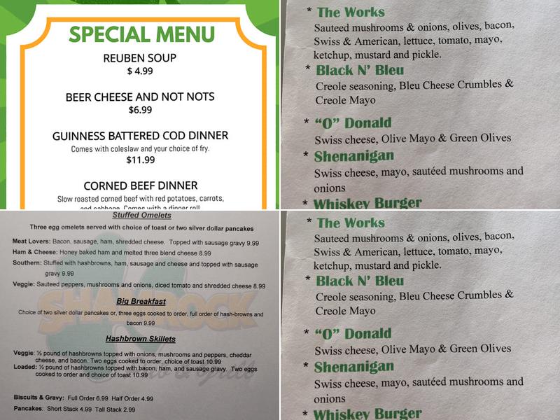 Shamrock Pub & Grill Menu