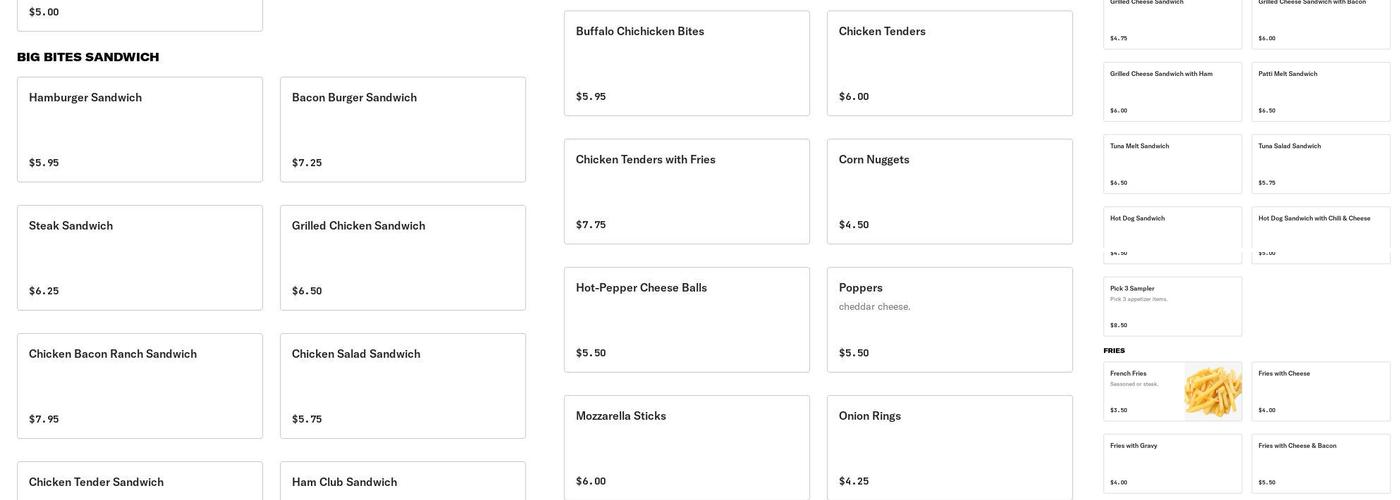 Wilson Point Inn Menu
