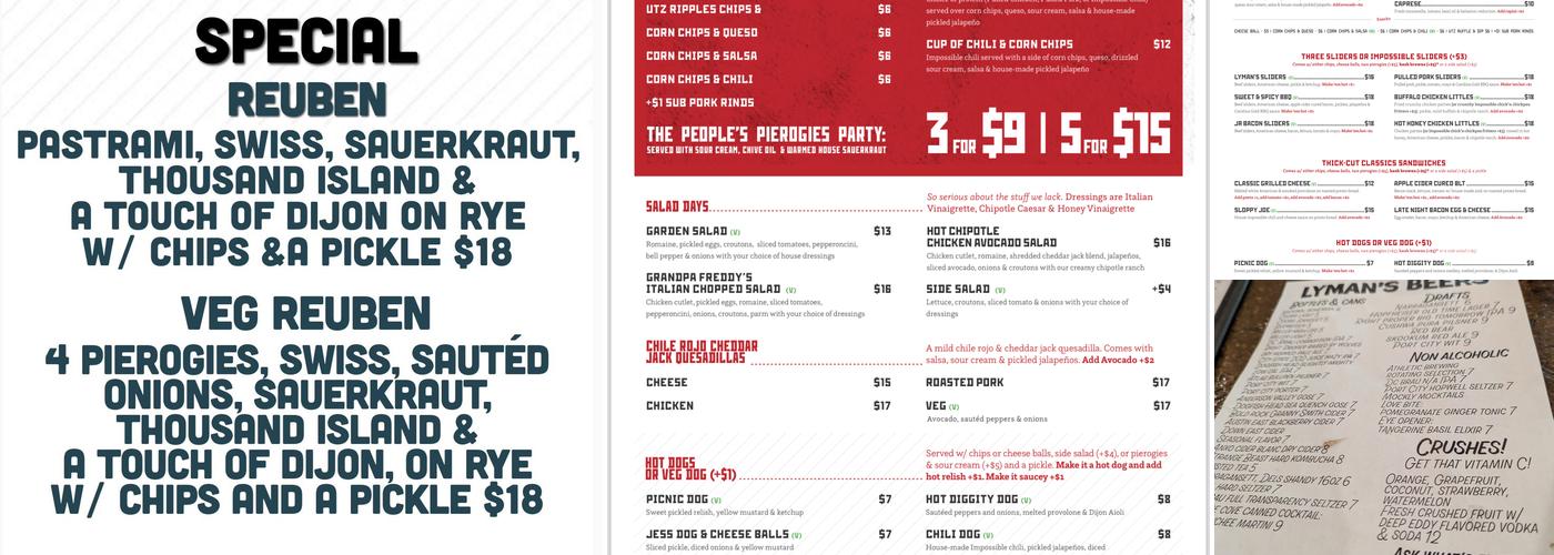 Lyman's Tavern Menu